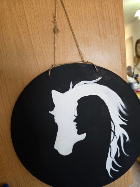 Hand Crafted Other - Black & White Horse and Woman Silhouette Hand Made 13x 13